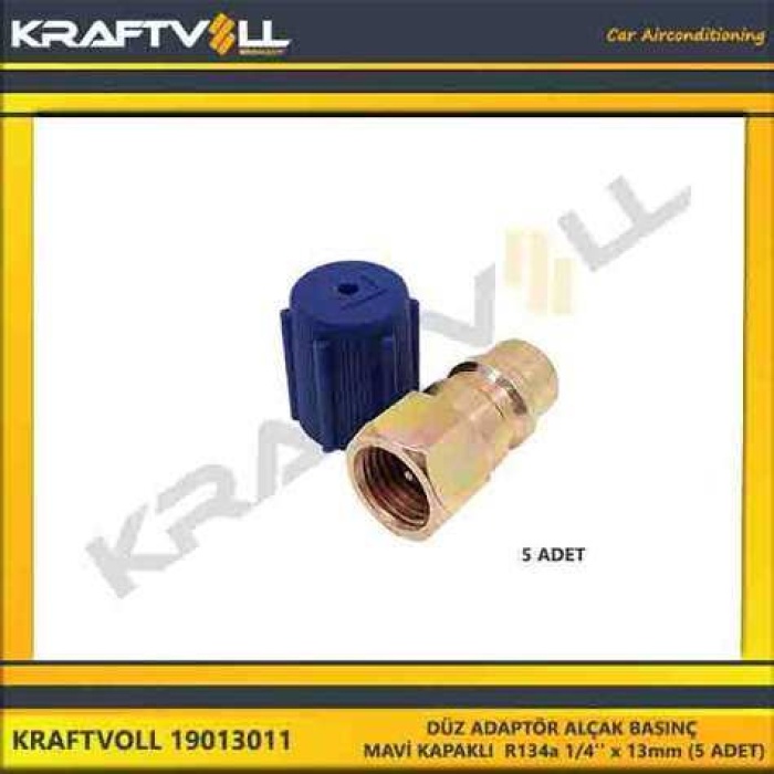 DÜZ ADAPTÖR ALÇAK BASINÇ MAVI KAPAKLI  R134a 1-4 x 13mm 5 ADET - KRAFTVOLL 19013011