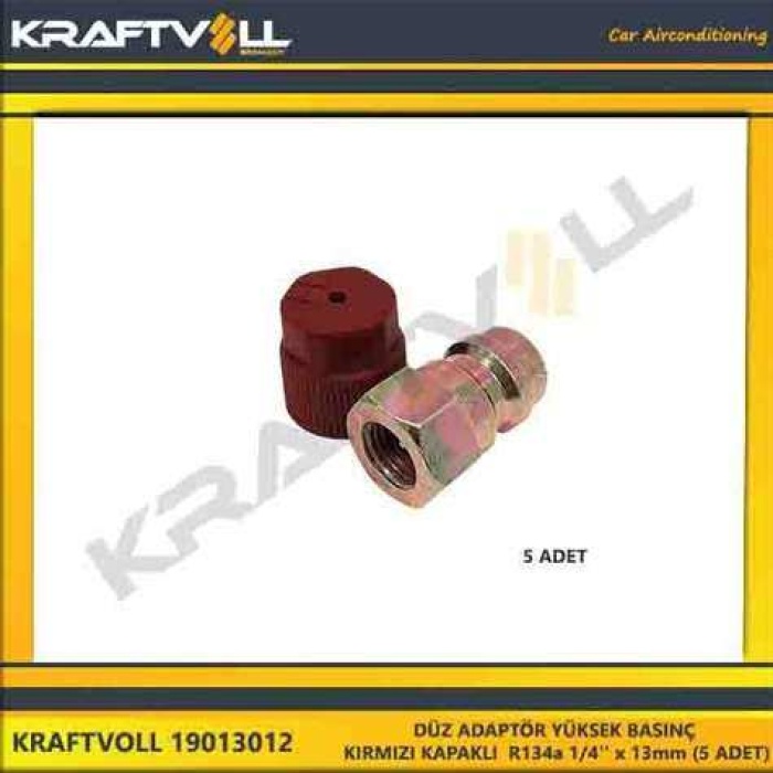 DÜZ ADAPTÖR YÜKSEK BASINÇ KIRMIZI KAPAKLI  R134a 1-4 x 13mm 5 ADET - KRAFTVOLL 19013012