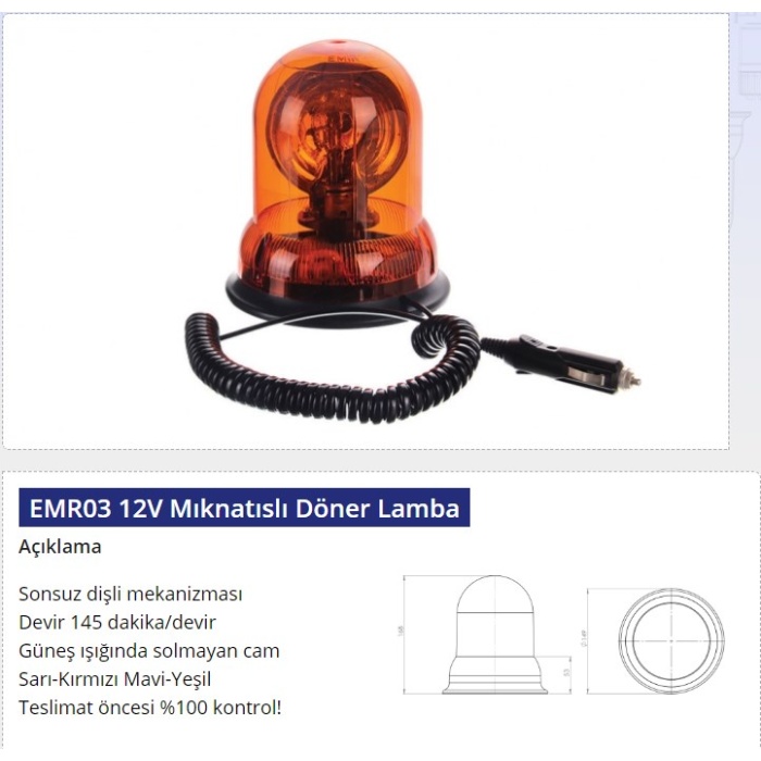 12V MIKNATISLI DÖNER LAMBA SARI - EMR-03