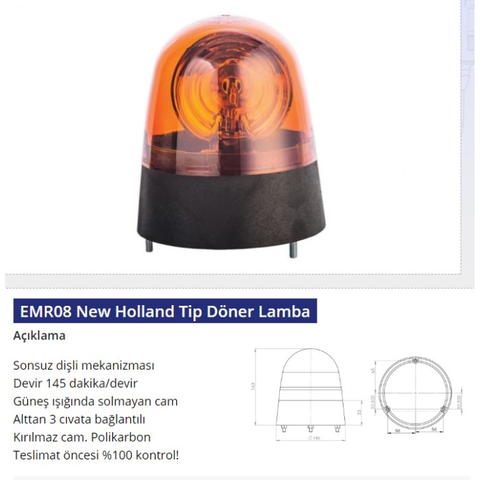 12V DÖNER LAMBA NEW HOLLAND TIP - EMR-08