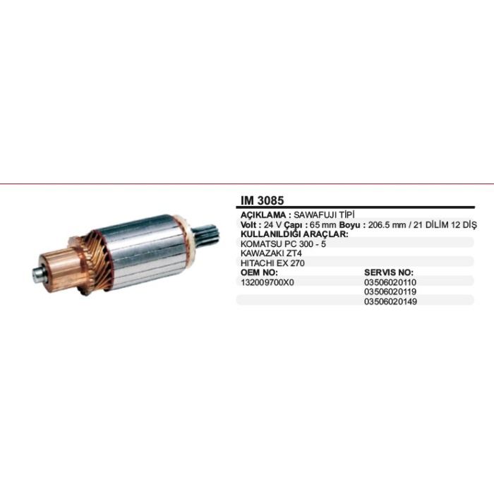 KOLLEKTÖR 24V 12 DIŞ KOMATSU PC300-KAWASAKI ZT4 HITACHI EX 270 SAWAFWI TIP - IM3085