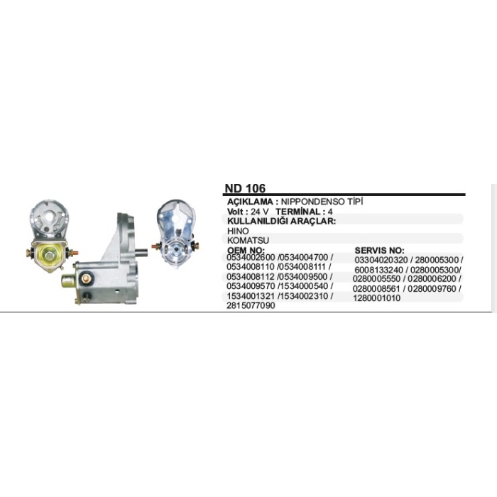 GÖVDELI MARŞ OTOMATĞI 24V HINO-KOMATSU NIPPONDENSO TIP - ND106