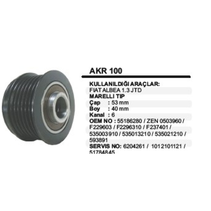 AKR 100 FIAT ALBEA 1.3 JTD RULMANLI KASNAK - AKR100