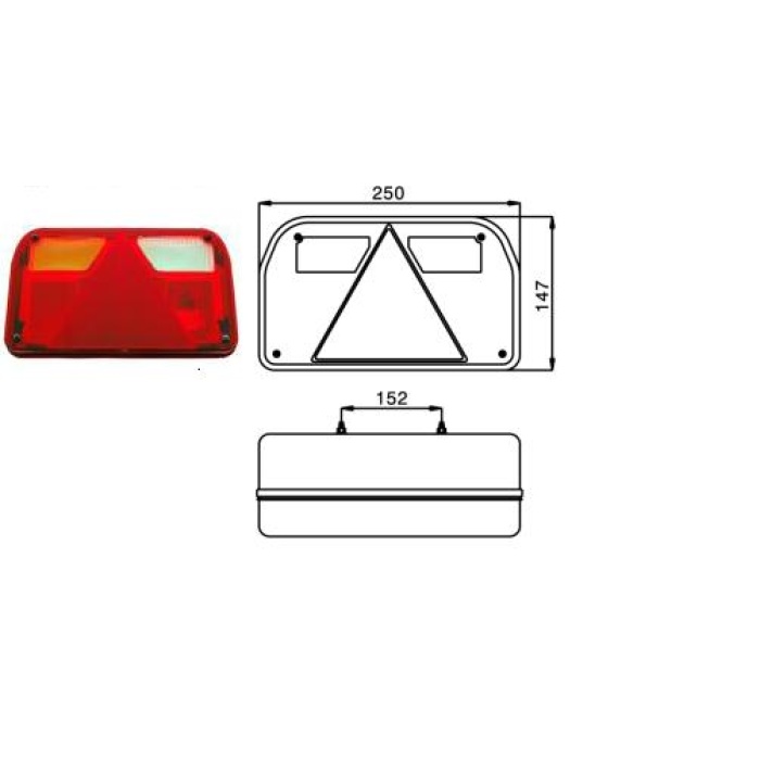 KARAVAN-ARAÇ TAŞIYICI ÜÇGEN REFLEKTÖRLÜ LAMBA SAĞ UNIVERSAL E2 - SB.9070-M001R00-A