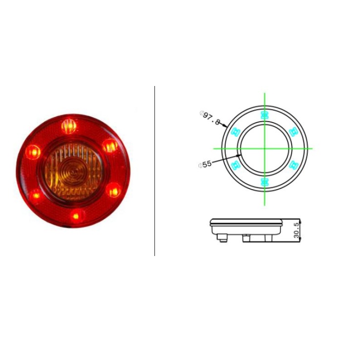 24V 6 LED ARKA TEPE LAMBA ISUZU TURKUAZ ROYBUS ROYAL KABLOLU KIRMIZI E9 - SB.3090-M001Y20-A