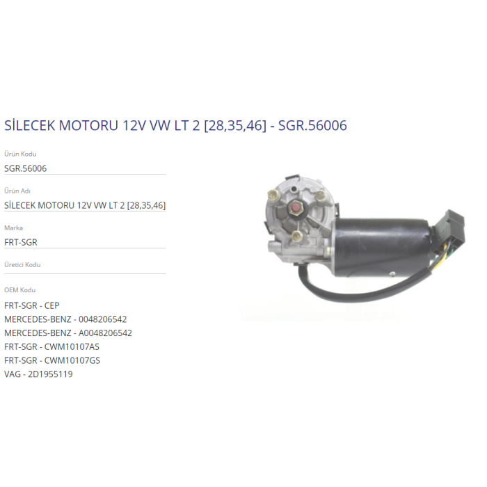 12V SILECEK MOTORU VW LT II [28.35.46] - S56006