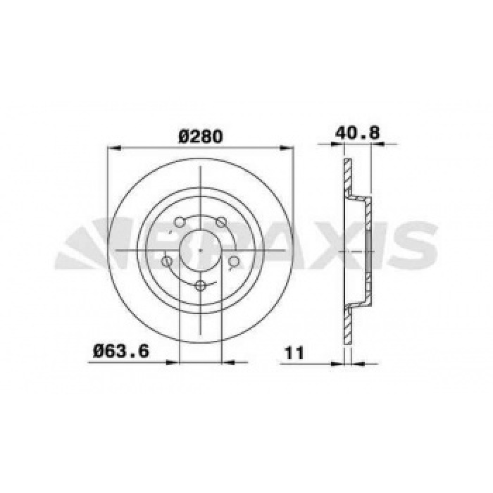 ARKA FREN AYNASI DISKI FOCUS II CB4 04-11 C-MAX DM2  07-09 VOLVO  V50 04-12 C30 06-12  C70 II  05-13 S40 II 04-12  17 JANT - 16 JANT DÜZ 280mm 5 BIJON - BRAXIS AE0162