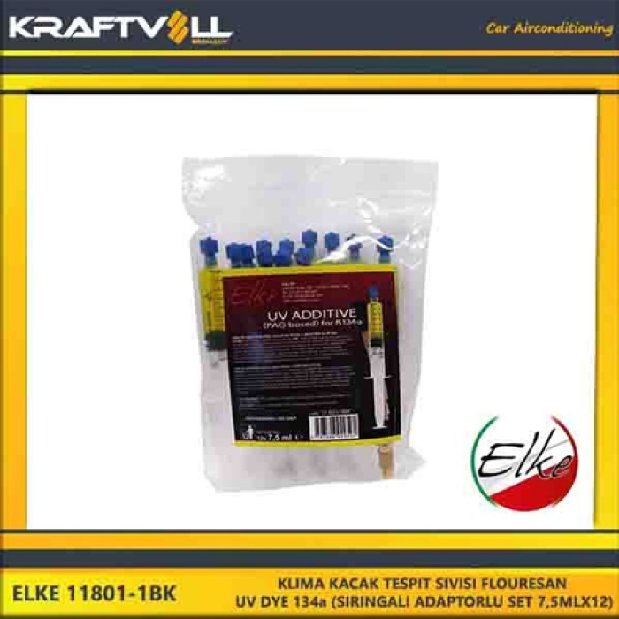 KLIMA KACAK TESPIT SIVISI FLOURESAN UV DYE 134a SIRINGALI ADAPTORLU SET 7.5MLX12ITALYAN ELKE - ELKE 11801-1BK