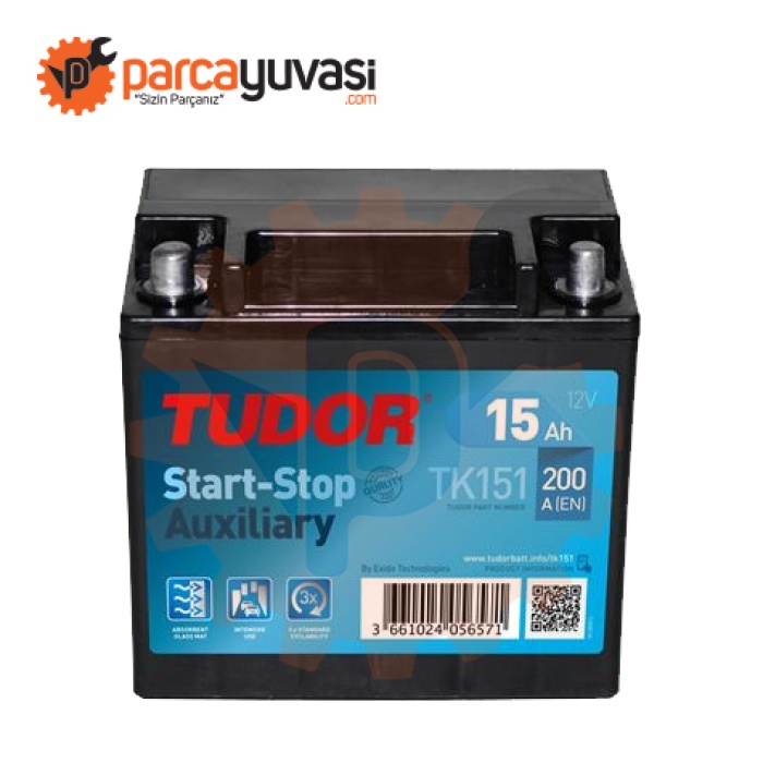 AKU 12V 15 AH AUXILIARY VRLA - YARDIMCI BESLEME  150X90X145 C56 TERS KUTUP - TUDOR TK151