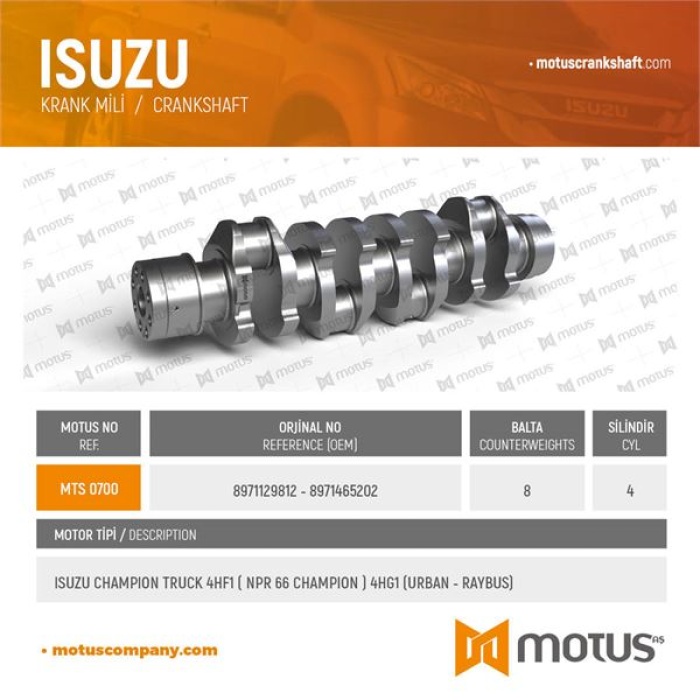 KRANK MILI ISUZU SAMPIYON NPR66 NPR71 OTOBUS 4HF1 4HG1 - MOTUS 700