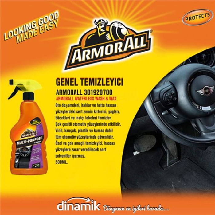 ARMORALL MULTI-PURPOSE CLEANER. OTO DÖŞEMELERI. HALILAR VE HASSAS YÜZEYLERDEKI KIR. YAĞ. BÖCEK VB. INATÇI LEKELERI TEMIZLER. 500ML. - ARMORALL 301920700