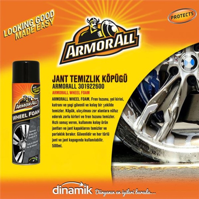 ARMORALL WHEEL FOAM. KÖPÜK. ULAŞILMASI ZOR ALANLARA NÜFUZ EDEREK FREN TOZU. YOL KIRI. KATRAN VE YAĞI GÜVENLI BIR ŞEKILDE TEMIZLER. 500ML. - ARMORALL 301922600