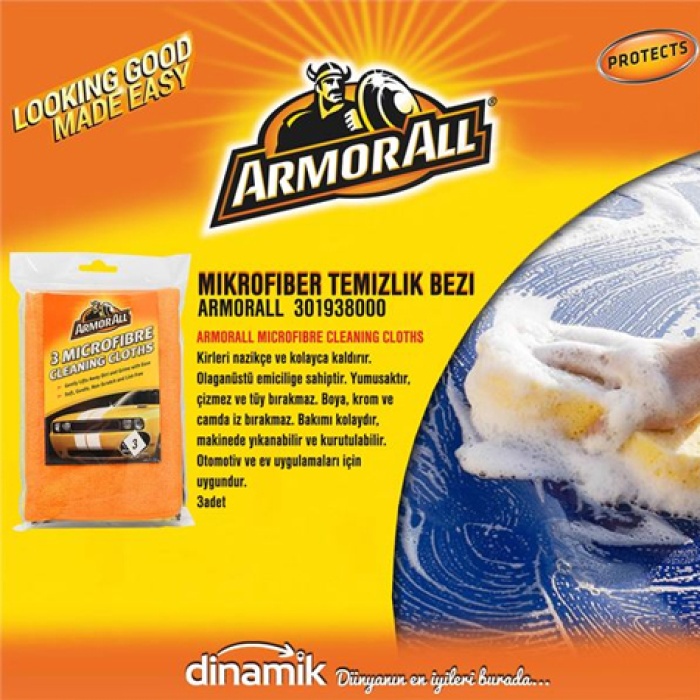 ARMORALL MICROFIBRE CLEANING CLOTHS. YUMUŞAKTIR. ÇIZMEZ VE TÜY BIRAKMAZ. BOYA. KROM VE CAMDA IZ BIRAKMAZ. 1 PAKETTE 3LÜ SET. - ARMORALL 301938000