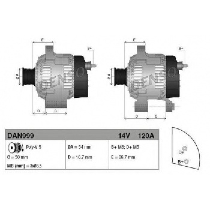 ALTERNATOR 12V 120A FIAT 500 GRANDE PUNTO DOBLO III ALFA MITO 1.4 START STOP - DENSO DAN999