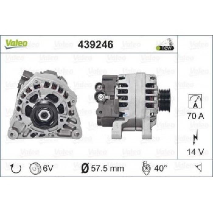 ALTERNATOR 12V 70A PARTNER P206 P306 BERLINGOEXPERT JUMPY DW8 - DW8B BOXER II DUCATO II P406 P806 EVASION 2.0HDI 03 06 - VALEO 439246