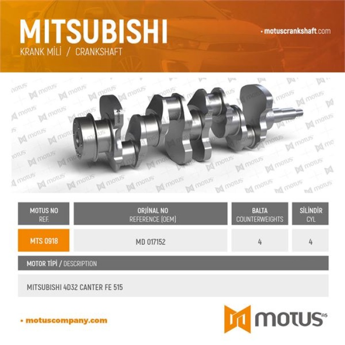 KRANK MILI MITSUBISHI 4D32 CANTER FE515 FE635 HYUNDAI HD72 HD77 - MOTUS 918