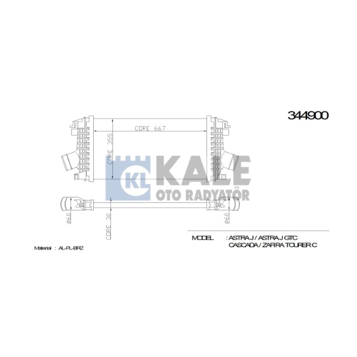 TURBO RADYATÖRÜ INTERCOOLER OPEL ASTRA J ASTRA J GTC CASCADA ZAFIRA TOURER C 665X358X30 - KL344900