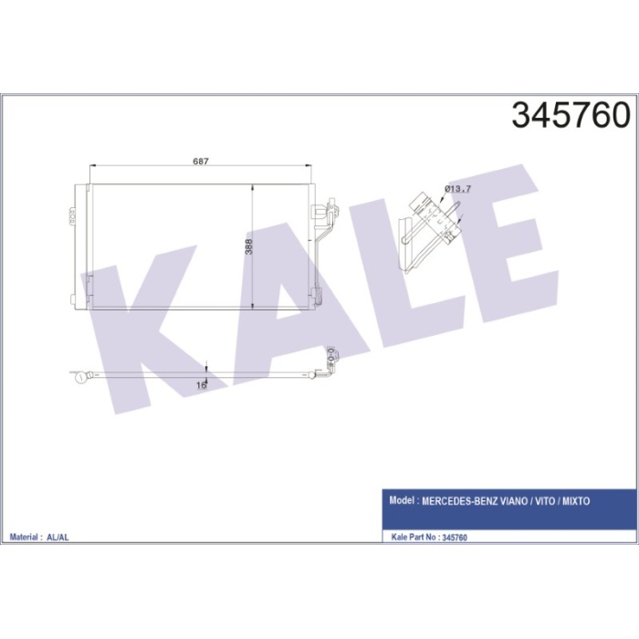 KLIMA RADYATÖRÜ MERCEDES-BENZ VIANO - VITO - MIXTO - VITO AL-AL - KL345760