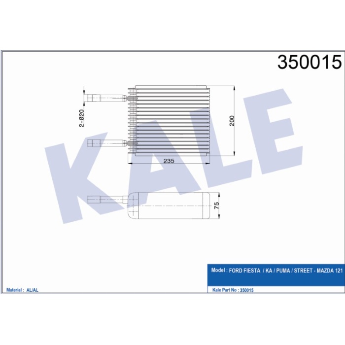 EVAPORATOR FORD FIESTA  - KA - PUMA - STREET - MAZDA 121 - KL350015