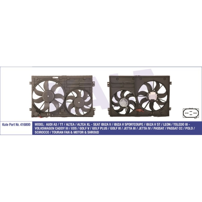 FAN MOTORU DAVLUMBAZLI ÇIFTLI 2.0 VW CADDY III-GOLF-JETTA-PASSAT-POLO 300-200W-360-295MM - KL416800