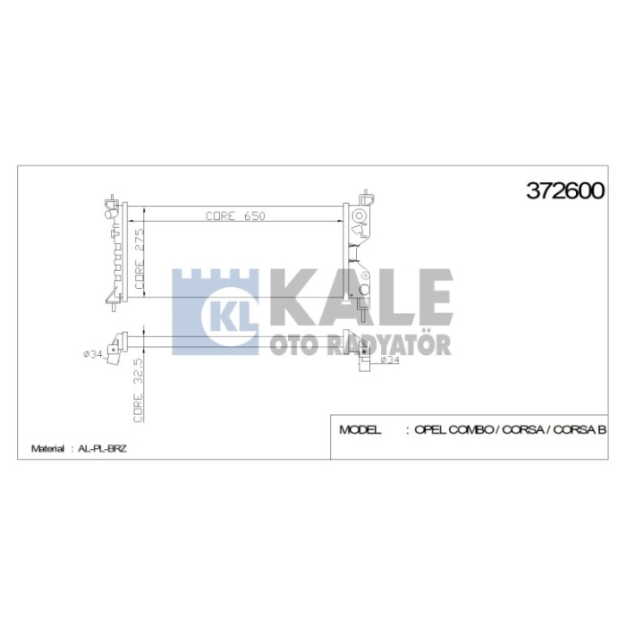 RADYATÖR OPEL COMBO CORSA CORSA B 650-268-32 AL-PL-BRZ - KL372600