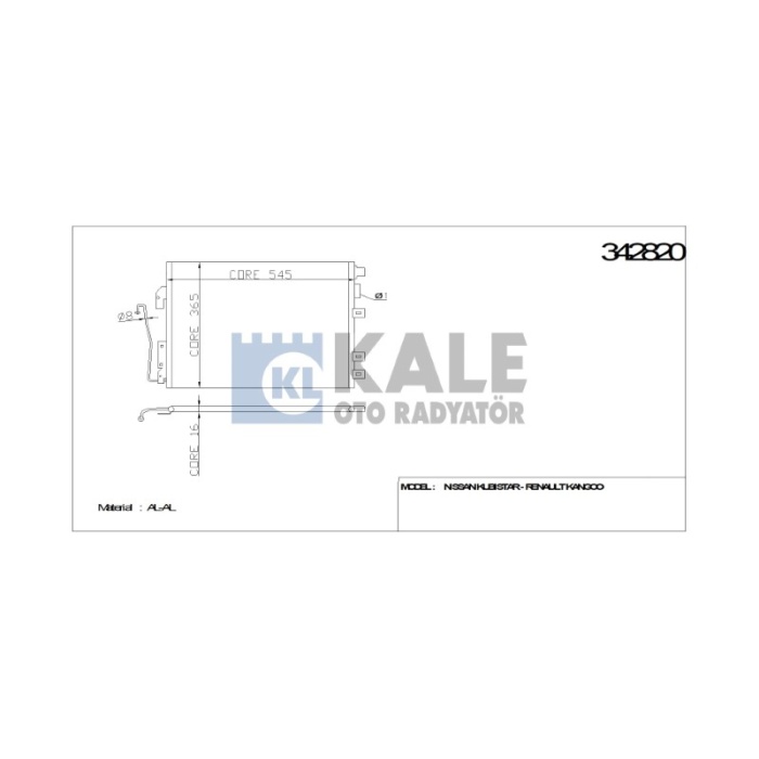 KLIMA RADYATÖRÜ RENAULT KANGOO - EXPRESS 97+ 1.2 - 1.2 16V - 1.5 DCI - 1.6 16V - 1.9 DCI M  AL-AL - KL342820