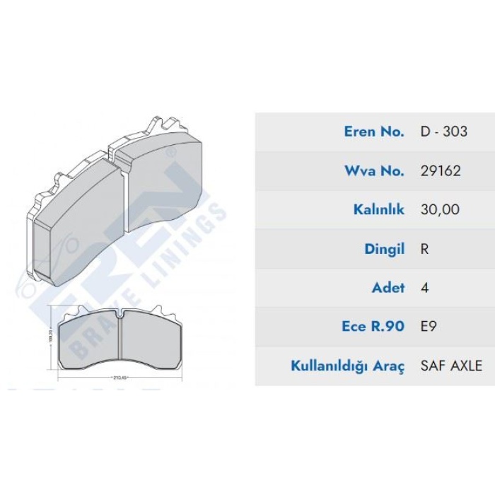 ON FREN BALATA SAF DORSEY 04-  MAVI KUTU - EREN HP D.303 M201