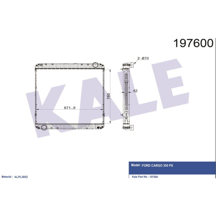 RADYATÖR FORD CARGO KAMYON 2535R-3235C-3235S-1830-1835 ÇEKICI KISA TIP DANPERLI - 0229351AB
