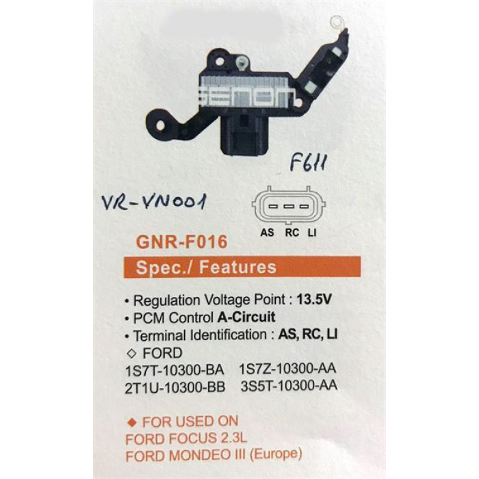 ALTERNATOR KONJEKTOR FORD TIP 12V FORD FOCUS - CONNECT DIZEL VISTEON AS RC LI - GENON GNR-F016