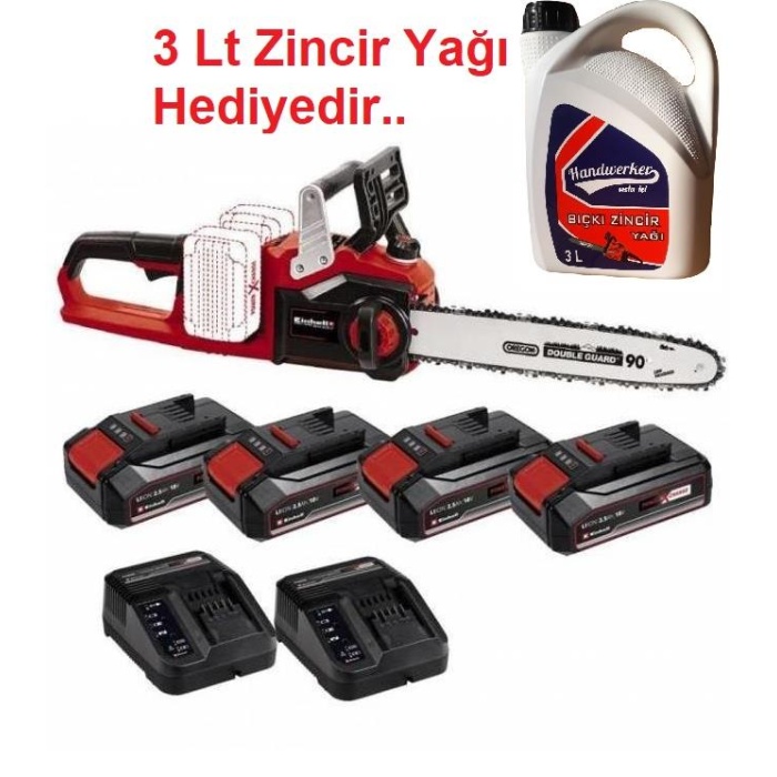 Einhell GE-LC 36/35 Akülü Testere 18V 4 x 2.5 Ah +2 Şarj Cihazi + 3 Lt Yağ