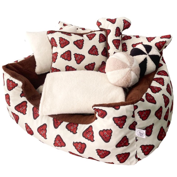 Petipuf Special Kaka Emojili Köpek ve Kedi Yatağı