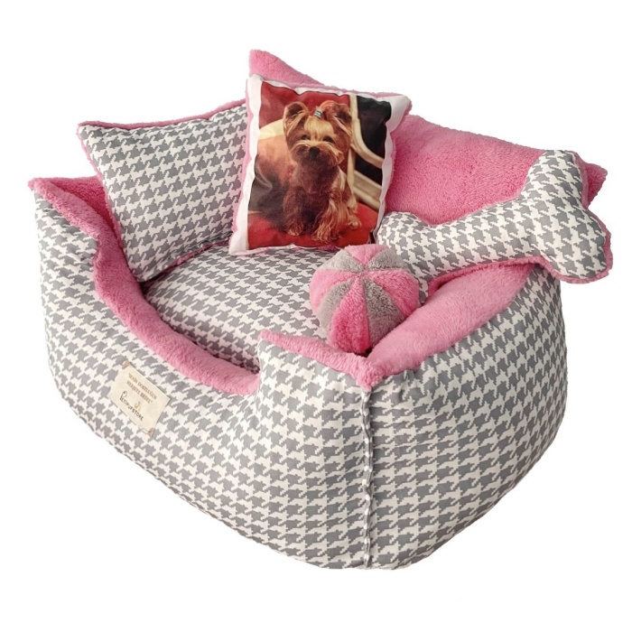 Petipufstore Dream Seri Gri-Pembe Kedi ve Köpek Yatağı