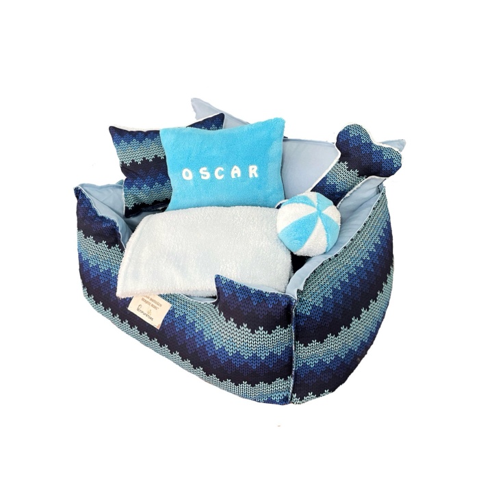 Petipufstore Majestic Seri Mavi Zigzag Kedi ve Köpek Yatağı