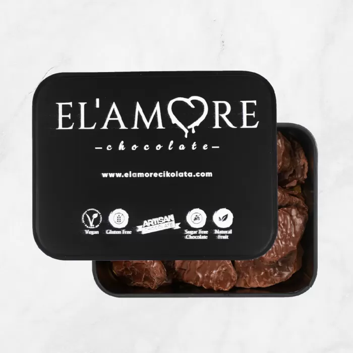 ELAMORE Portakallı | Metal Kare Kutu | Vegan Meyveli Çikolata