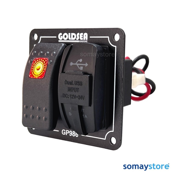 Goldsea Slim Model Switch Panel 1 Anahtar + Çiftli Usb 3.1A Soketli 12-24V 65x70mm