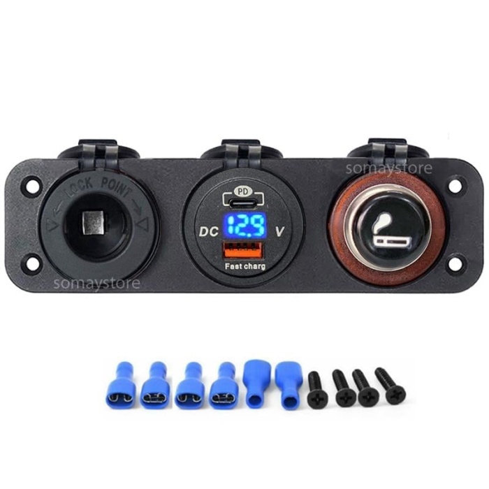 Marin Şarj + Voltmetreli Usb Type-C + Çakmak Soketi 12-24V