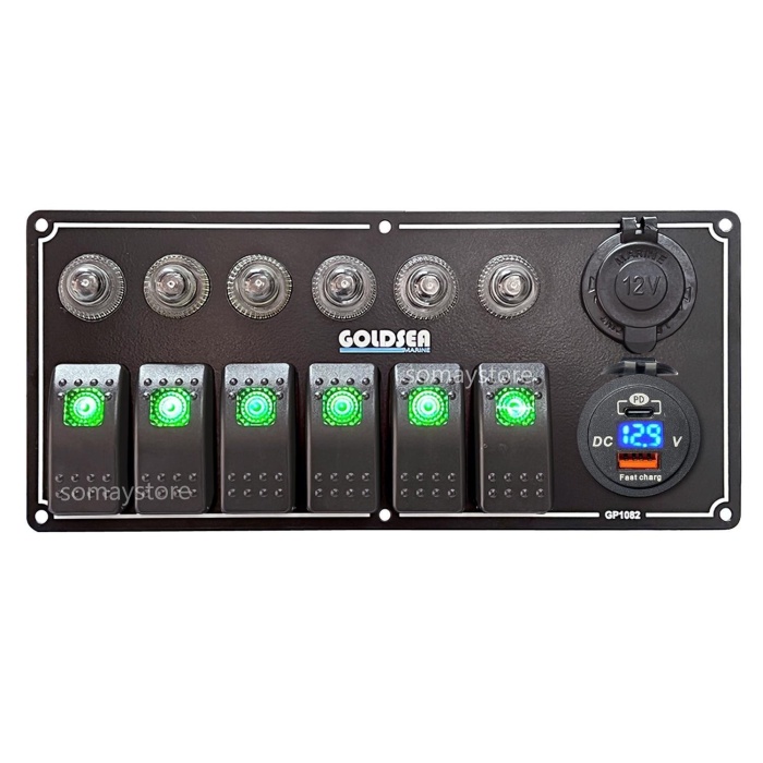 Goldsea Otomatik Sigortalı Marin Switch Panel Şarj + Voltmetreli Usb-C Soketli 12-24V