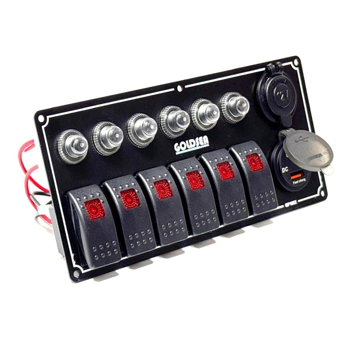 Goldsea Otomatik Sigortalı Marin Switch Panel Şarj + Voltmetreli Usb-C Soketli 12-24V