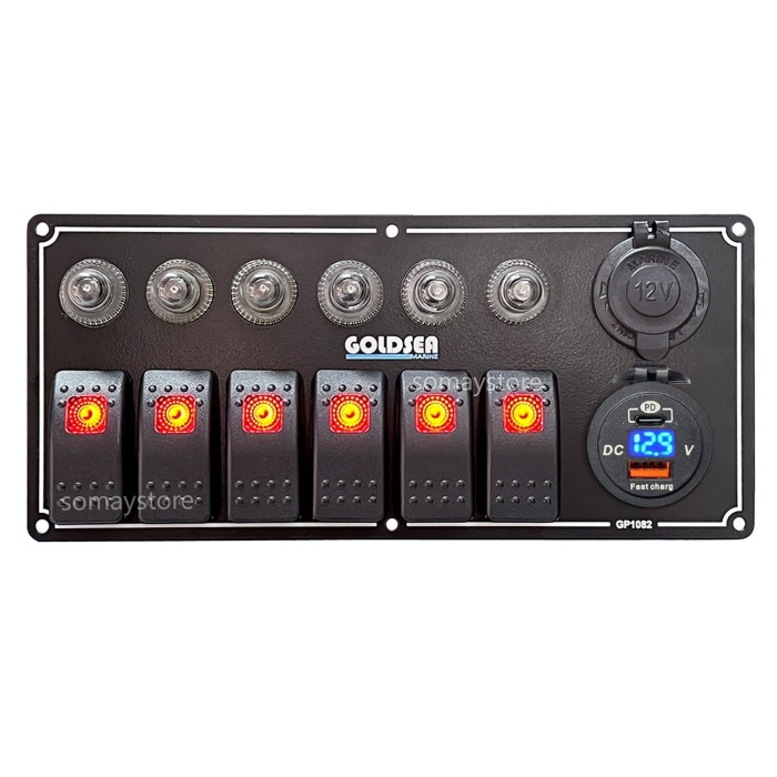 Goldsea Otomatik Sigortalı Marin Switch Panel Şarj + Voltmetreli Usb-C Soketli 12-24V