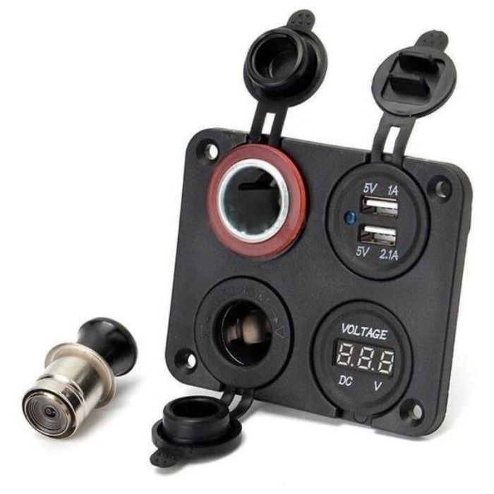 Marin Şarj + Voltmetre + Usb + Çakmak Soketi 12-24V