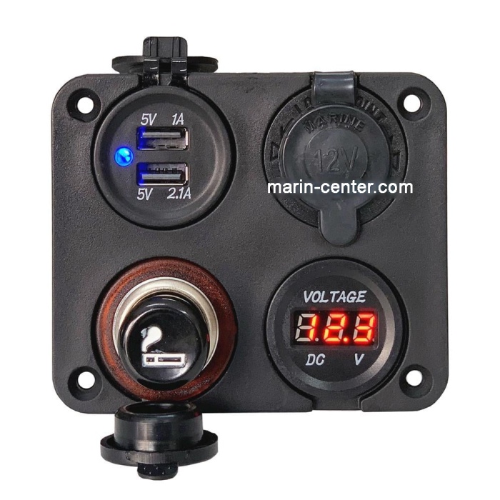 Marin Şarj + Voltmetre + Usb + Çakmak Soketi 12-24V