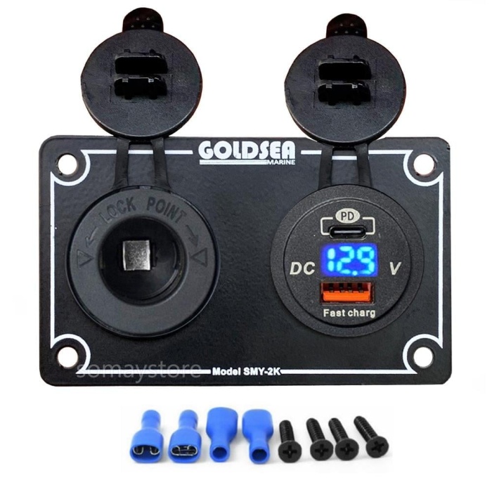Goldsea Marin Şarj + Voltmetreli Usb Type-C Soketi Metal Çerçeve 12-24V