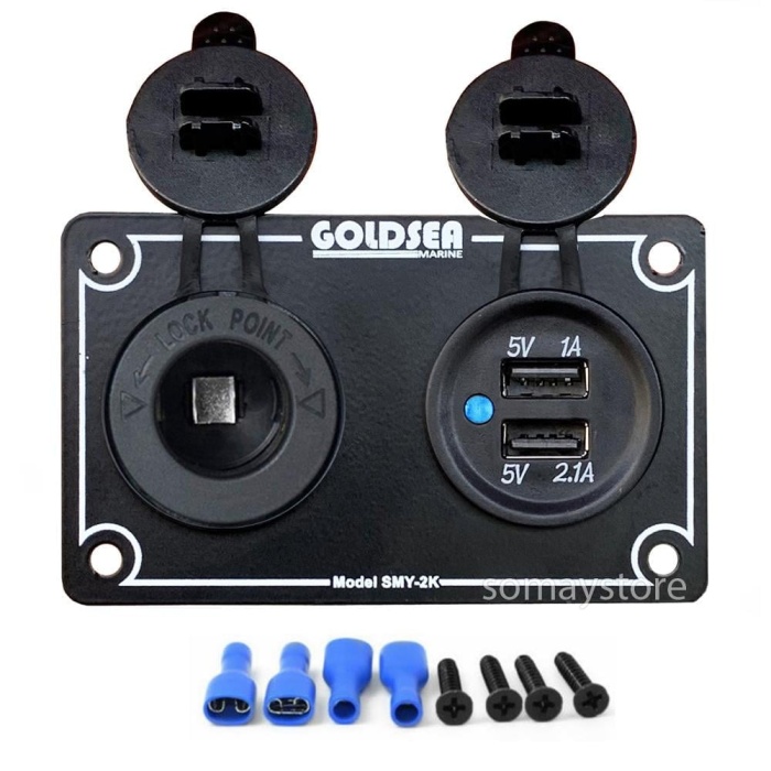 Goldsea Marin Şarj + Usb + VoltmetreGoldsea Marin Şarj + Usb Soketi Metal Çerçeveli 12-24V