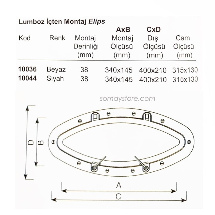 Sealux İçten Montaj Abs Elips Lumboz 40X21cm