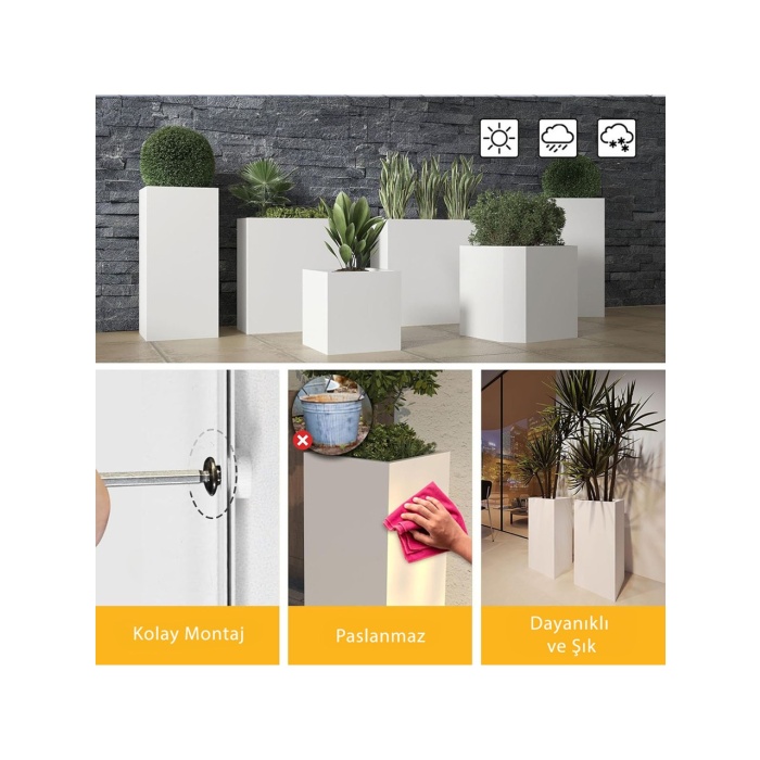 DEQQU Terraguard Demonte Dikey Metal Saksı - 70X32X32CM Paslanmaz-Beyaz