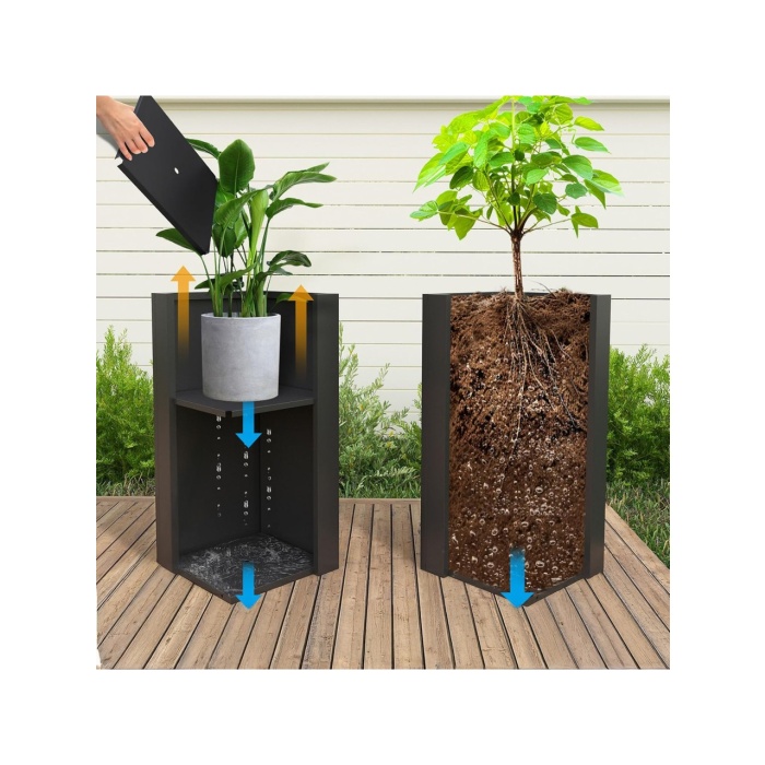 DEQQU Terraguard Demonte Dikey Metal Saksı - 70X32X32CM Paslanmaz-Siyah