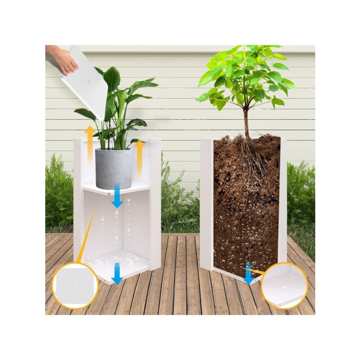 DEQQU Terraguard Demonte Dikey Metal Saksı - 70X32X32CM Paslanmaz-Beyaz