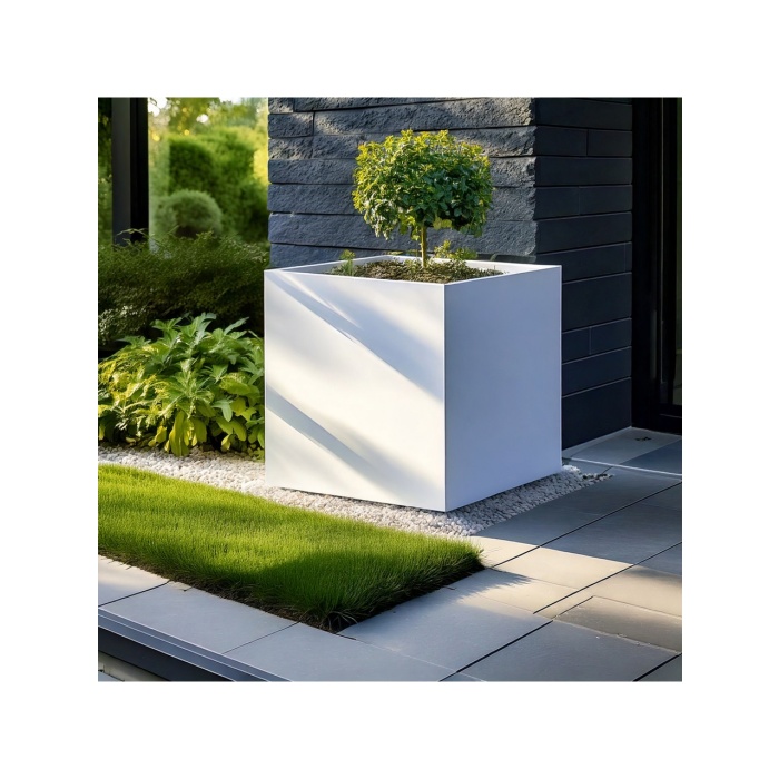 DEQQU Terraguard Demonte Küp Metal Saksı - 53X53X53CM Paslanmaz-Beyaz