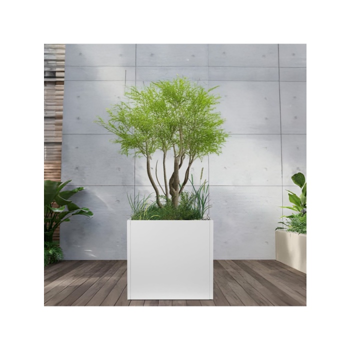 DEQQU Terraguard Demonte Küp Metal Saksı - 53X53X53CM Paslanmaz-Beyaz