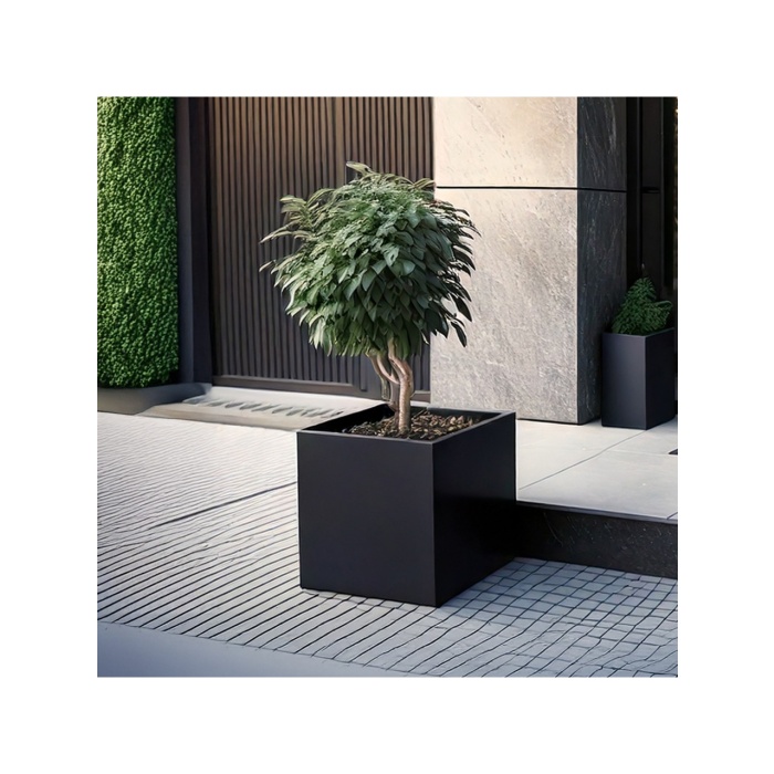 DEQQU Terraguard Demonte Küp Metal Saksı - 53X53X53CM Paslanmaz-Siyah